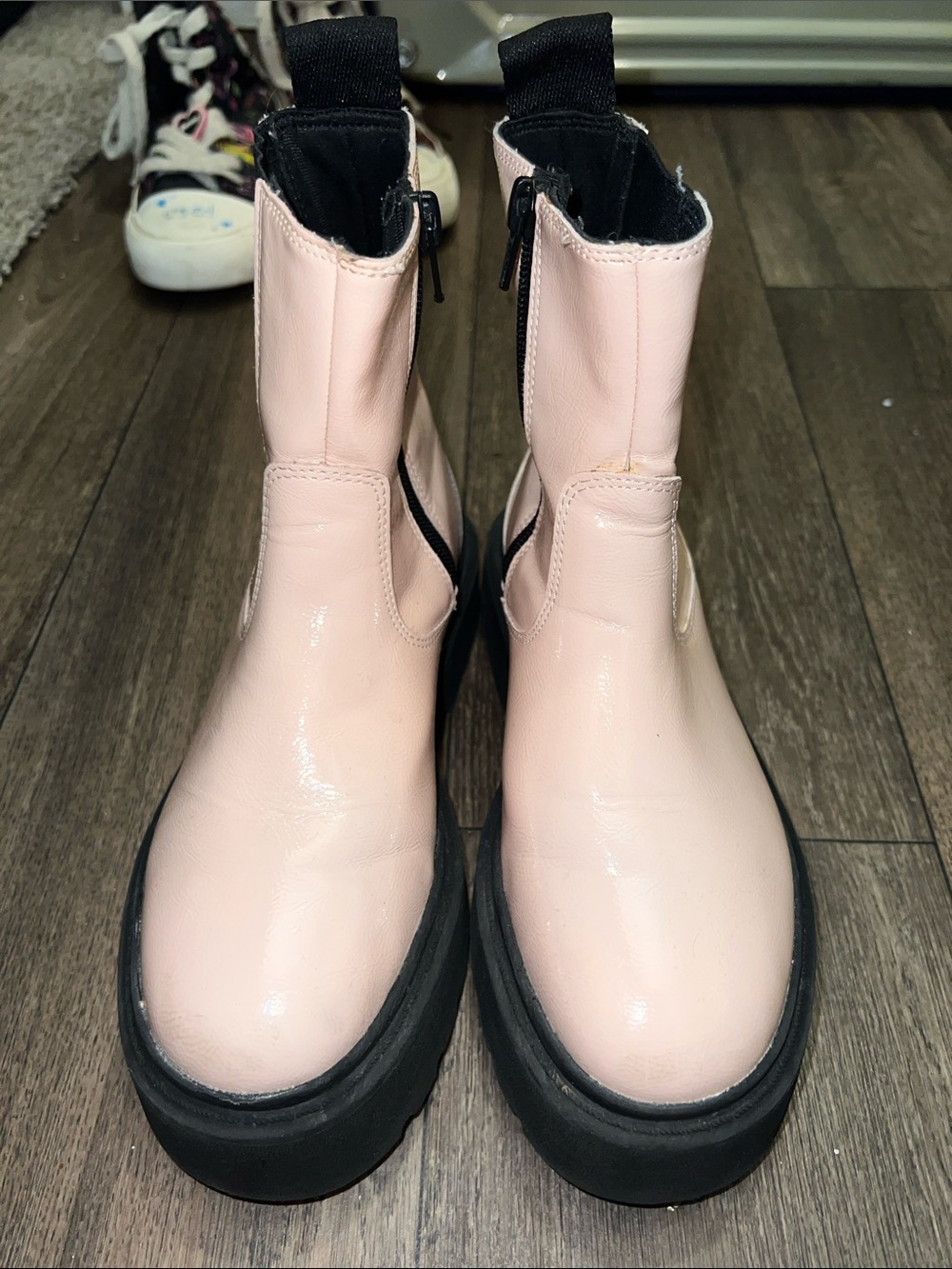 Zara Kids Pink Lace-Up Platform Ankle Boots with Black Sole